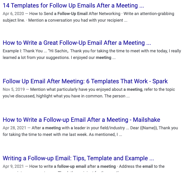 meeting follow-up google search results